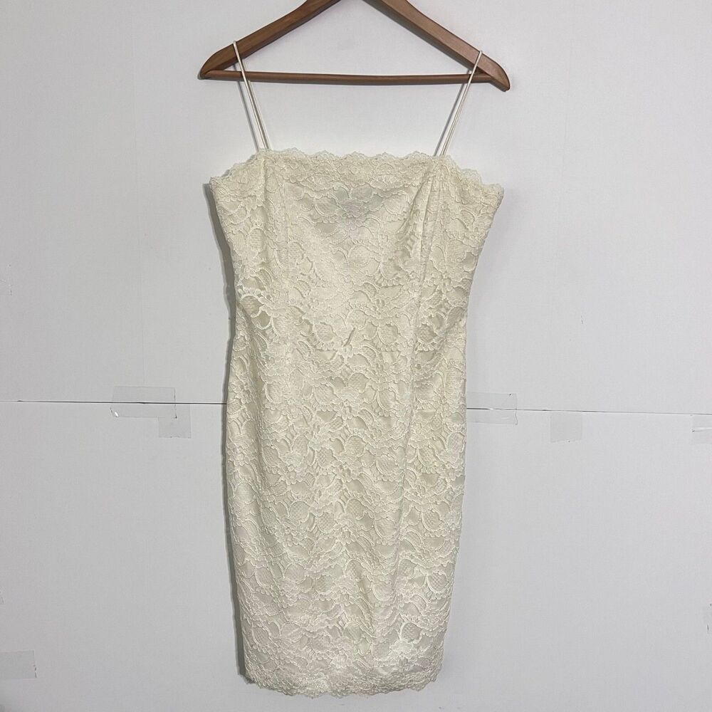 Vintage 80s 90s Jones New York Womens Lace Strapless Dress Size 6 Beige